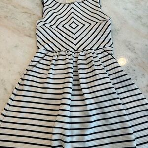 Maeve Black & White Striped Fit-and-Flare Dress